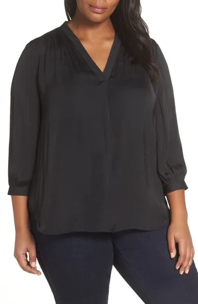 Vince Camuto Smocked Textured Blouse In Black