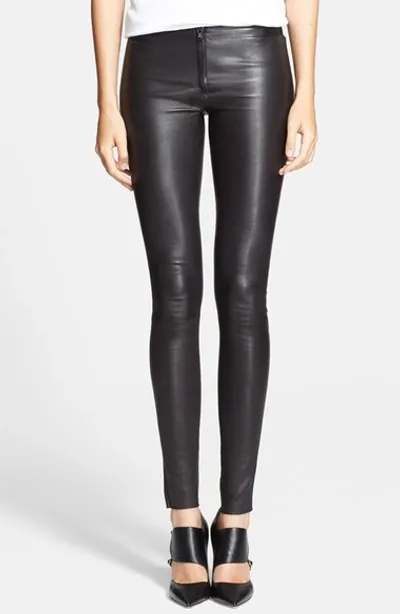 Alice And Olivia Front Zip Leather Leggings In Charcoal