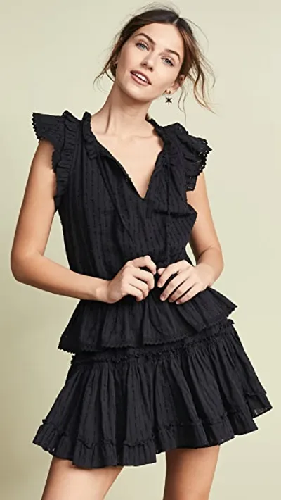 Misa Lilian Tiered Fit-&-flare Mini Dress In Coal Black