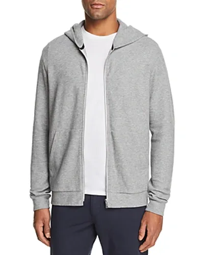 Theory Essential Zip-front Waffle-knit Hoodie In Heather Gray