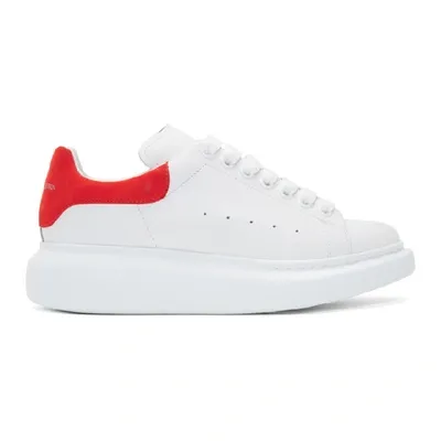 Alexander Mcqueen Suede-trimmed Leather Exaggerated-sole Sneakers In White Red