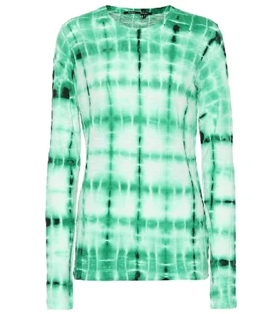 Proenza Schouler Tie-dye Crewneck Long-sleeve Cotton T-shirt In Green And White