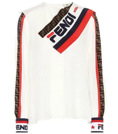 Fendi Mania Logo-print Silk Blouse In White