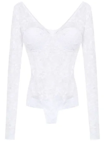 Amir Slama Lace Long Sleeved Swimsuit In White