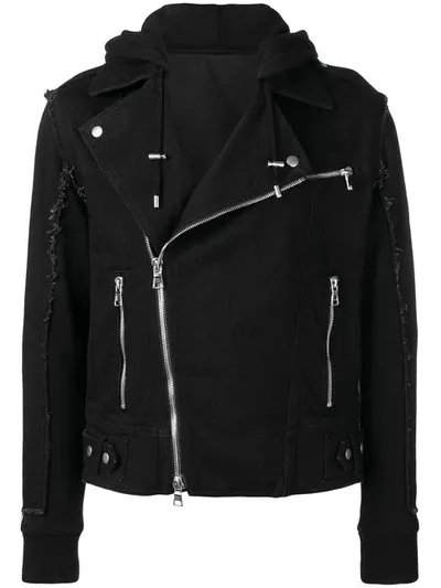 Balmain Bimaterial Biker Jacket In Black