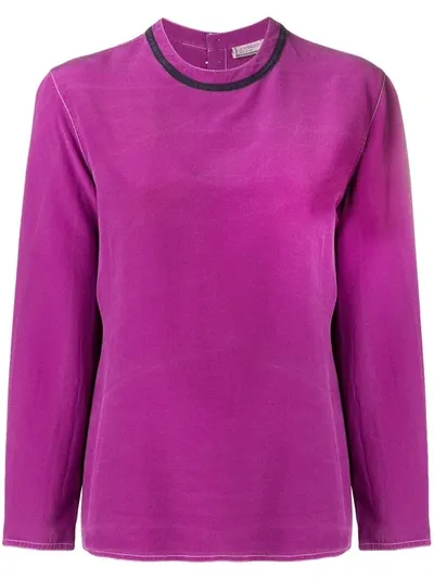 Pre-owned Versace 1990's Long-sleeve Blouse In Purple