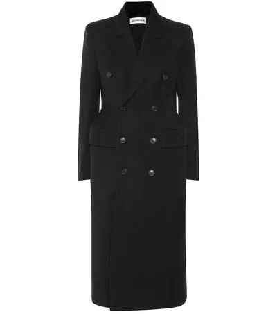 Balenciaga Hourglass Wool-blend Coat In Black