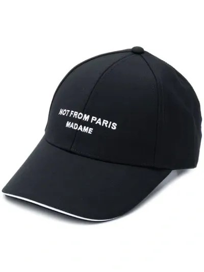 Drôle De Monsieur Not From Paris-embroidered Cap In Black