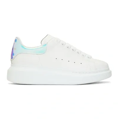 Alexander Mcqueen Iridescent-trimmed Leather Exaggerated-sole Sneakers In White Shock Pink