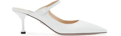 Prada Crocodile Effect Slip-on Mules In White