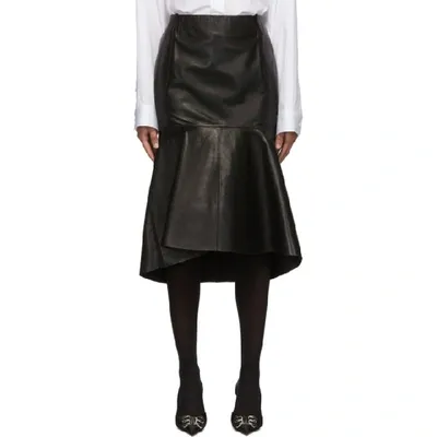 Balenciaga High-rise Leather Godet Skirt In Black