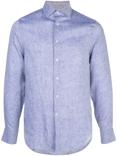 Frescobol Carioca Antonio Regular-fit Cutaway-collar Linen Shirt In Blue