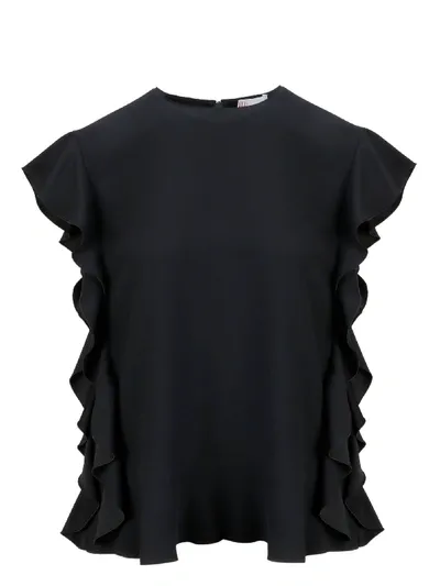 Red Valentino Redvalentino Woman Ruffled Satin-crepe Top Black In No