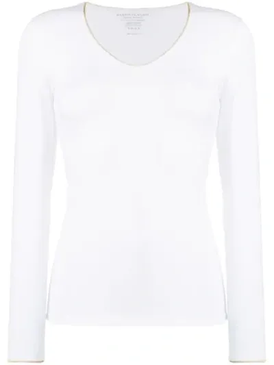 Majestic Soft Touch Long-sleeve V-neck Tee In White