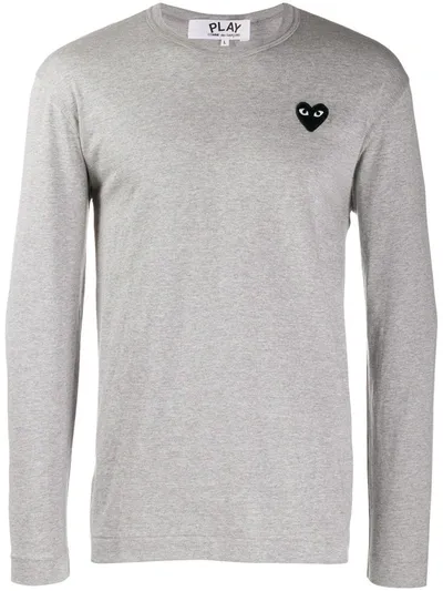 Comme Des Garçons Play Grey & Black Heart Patch Long Sleeve T-shirt