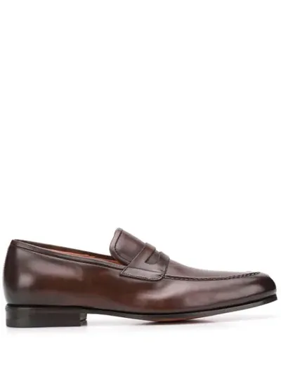 Santoni Felipe Pebbled Leather Penny Loafers In Dark Brown