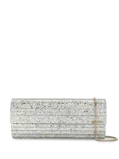 Jimmy Choo Sweetie Glitter Clutch In Silver