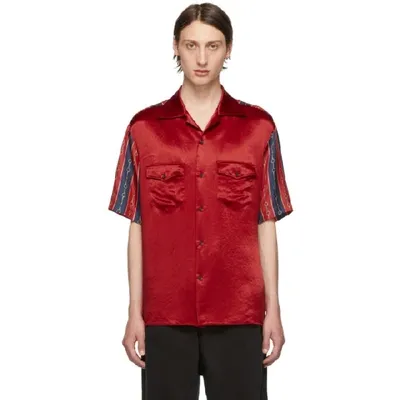 Gucci Men's Silk-front Chain Striped Short-sleeve Shirt In 6229 Red