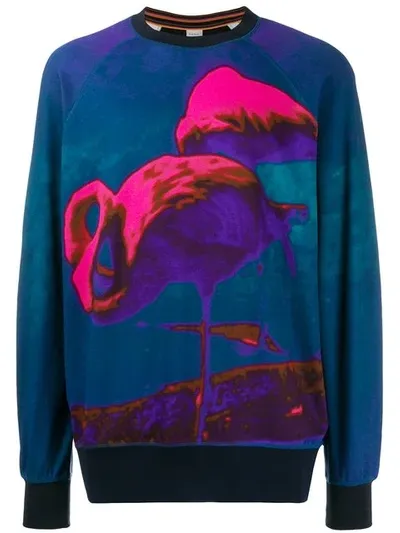 Paul Smith Flamingo Print Sweatshirt In Blue