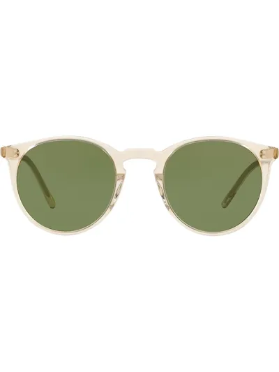 Oliver Peoples O'malley Round Acetate Sunglasses In Buff Green