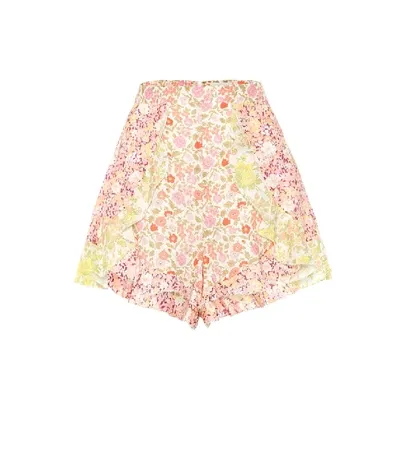 Zimmermann Goldie Ruffled Floral-print Linen Shorts In Spliced