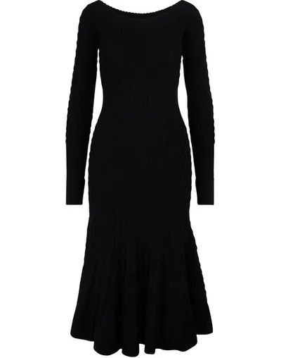 Alexander Mcqueen Off-shoulder Cable-knit Wool-blend Dress In Black