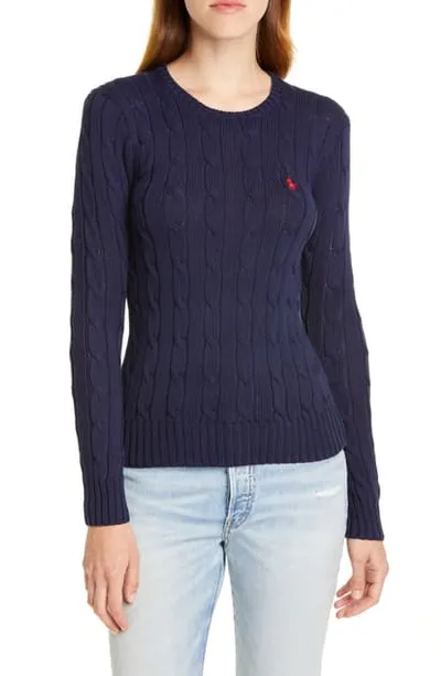 Polo Ralph Lauren Logo Cable-knit Sweater In Navy