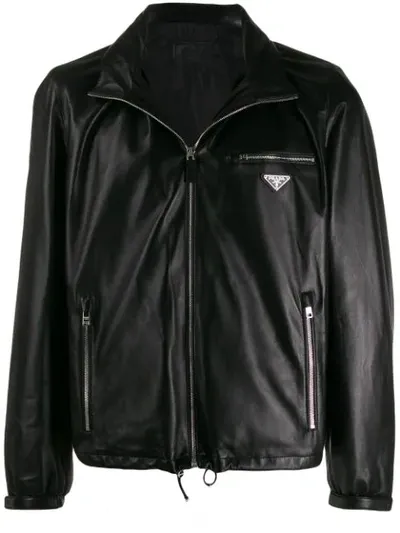 Prada Re-nylon Panelled Bomber Jacket In Black