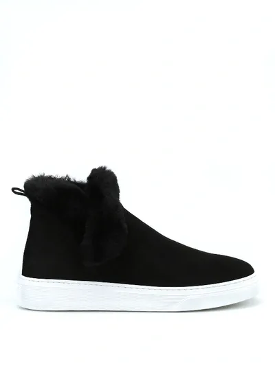 Hogan Fur Trim Slip-on Sneakers In Black