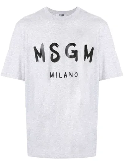 Msgm T-shirt With Brushed Logo In Grey