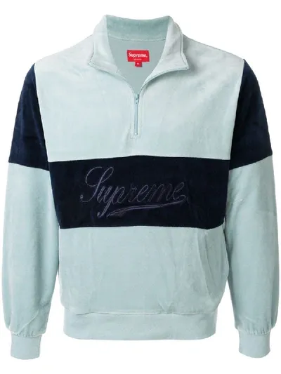 Supreme Velour Half-zip Pullover In Blue