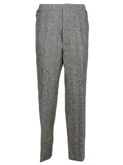 Maison Margiela Herringbone Loose Wool Trousers In Black White