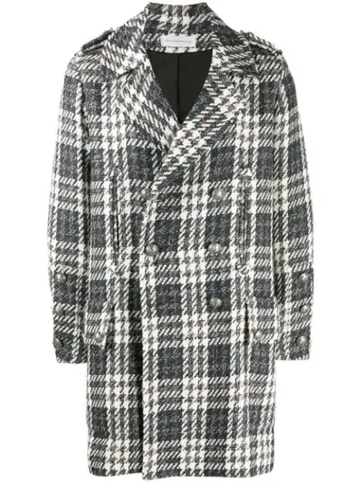 Faith Connexion Long Double Breast Tech Tweed Coat In Dark Blue