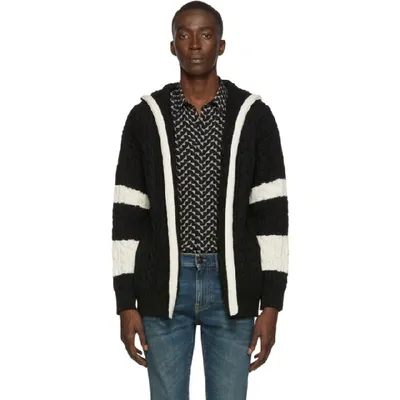 Saint Laurent Baja Wool Cable Knit Open Front Cardigan In Black