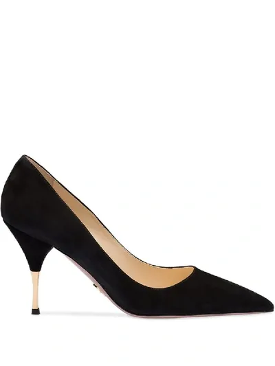 Prada Metallic Heel 90 Pumps In Schwarz