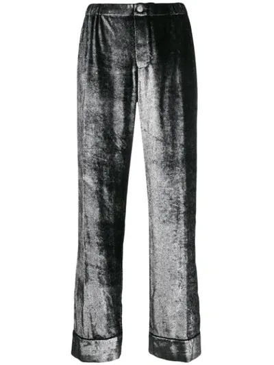 F.r.s For Restless Sleepers Etere Metallic Velvet Straight-leg Pants In Silver