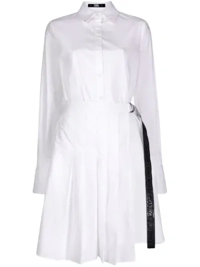 Karl Lagerfeld Poplin Shirt Dress With Pleats In White