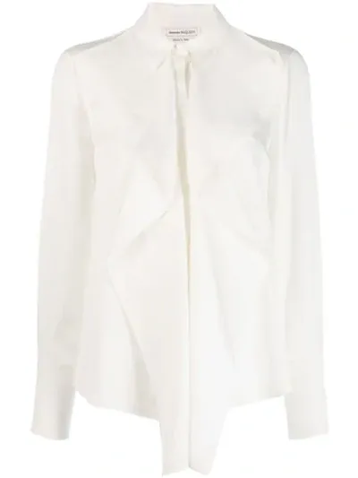 Alexander Mcqueen Ruffled Scarf Satin Blouse In White