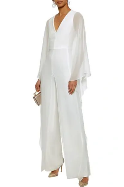 Halston Heritage Draped Georgette Jumpsuit In White