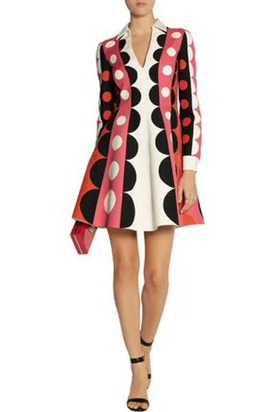 Valentino Paneled Pleated Wool And Silk-blend Mini Dress In Off-white