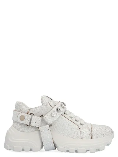 Miu Miu Crystal Harness Platform Sneaker In Bianco