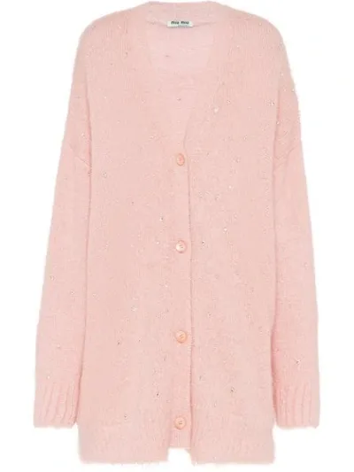 Miu Miu Pink Mohair Oversized Diamond Cardigan