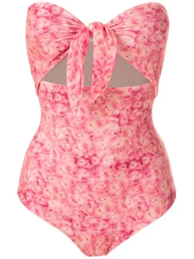 Adriana Degreas Tie Front Hydrangea Strapless Swimsuit In Pink