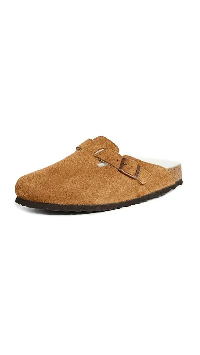 Birkenstock Boston Shearling Sandals In Mink Natural