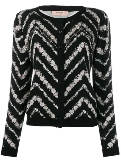 Twinset Chevron Patterned Cardigan In Black