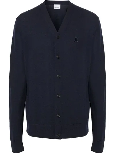 Burberry Monogram Motif Cashmere Cardigan In Blue