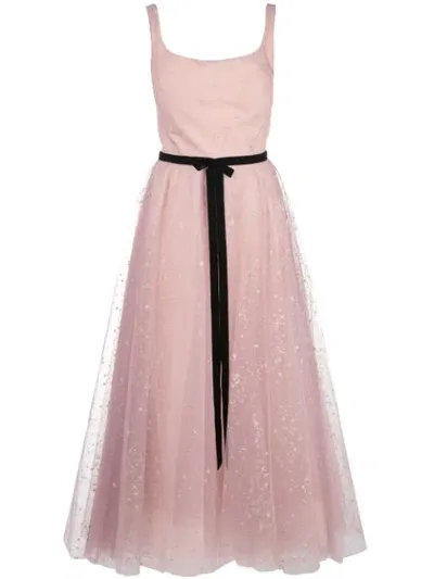 Marchesa Notte Sleeveless Glitter Tulle Midi Dress In Pink