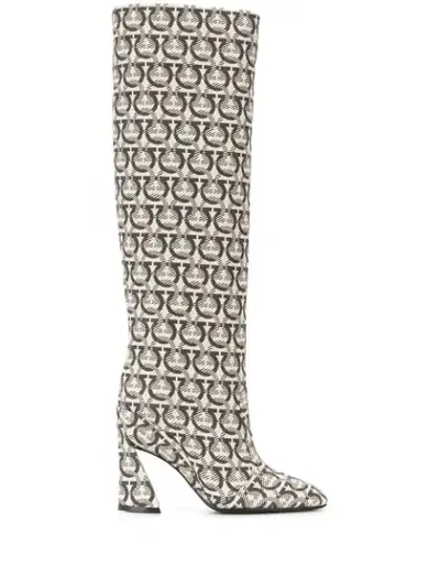 Ferragamo Antea Gancio Knee Boots In Beige