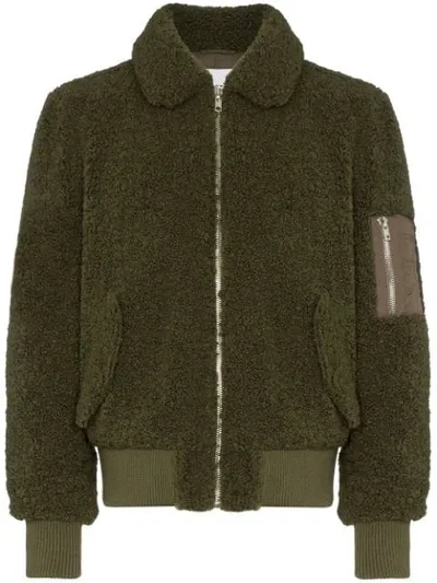 Stand Studio Zip-up Faux Fur Bomber Jacket In Green