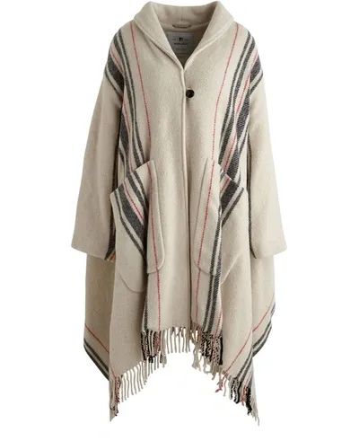 Woolrich Striped Wool-blend Poncho In Neutrals